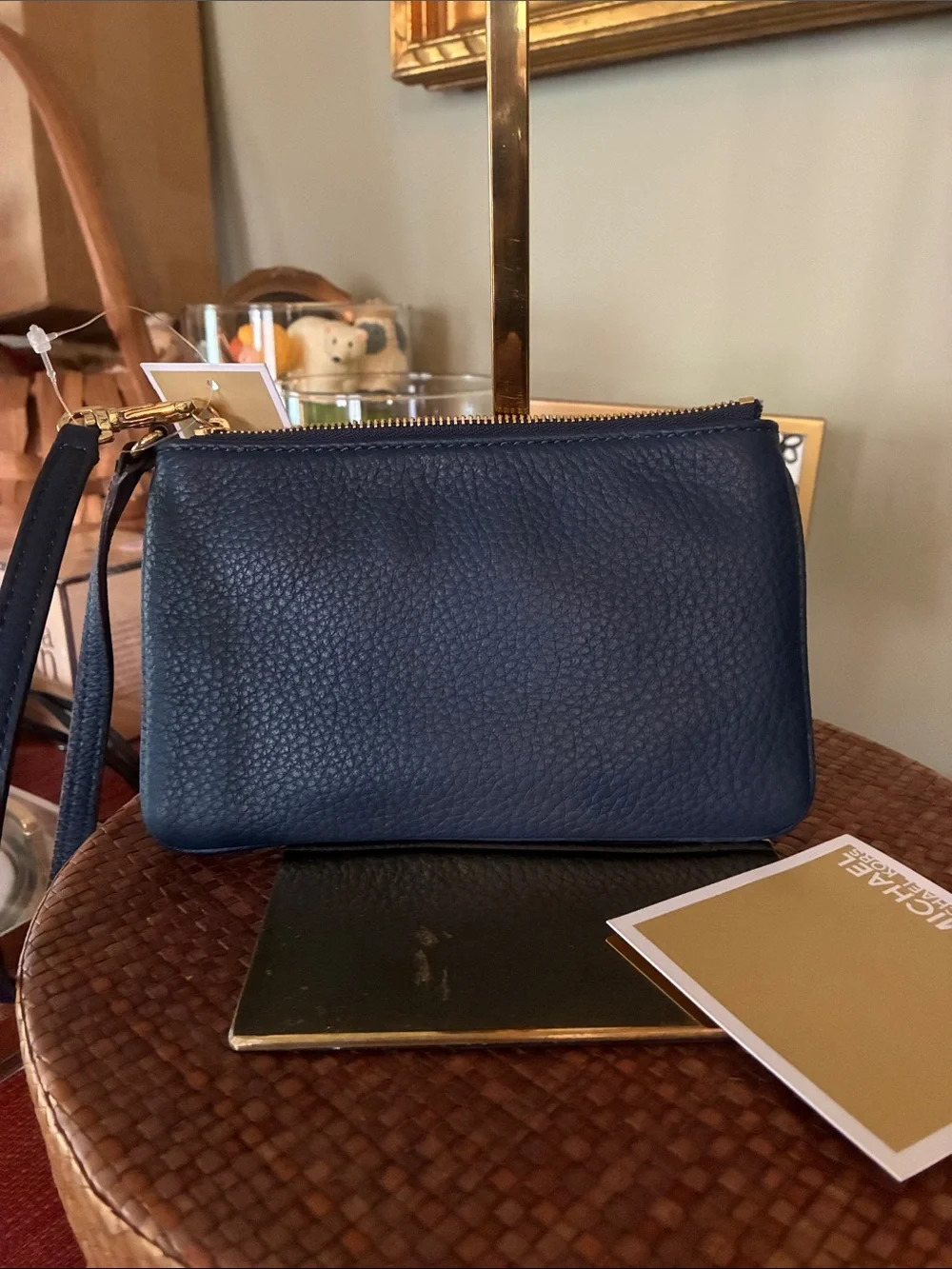 Michael Kors Fulton Navy Blue Pebbled Leather Wristlet NEW